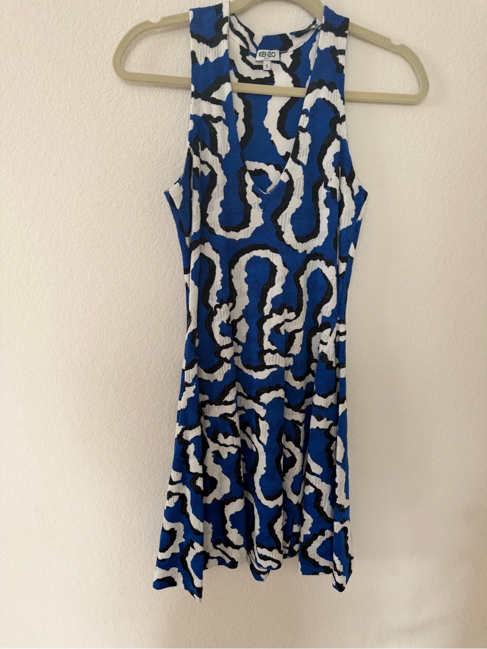 Kenzo Blue White Black Abstract Print Mini Dress